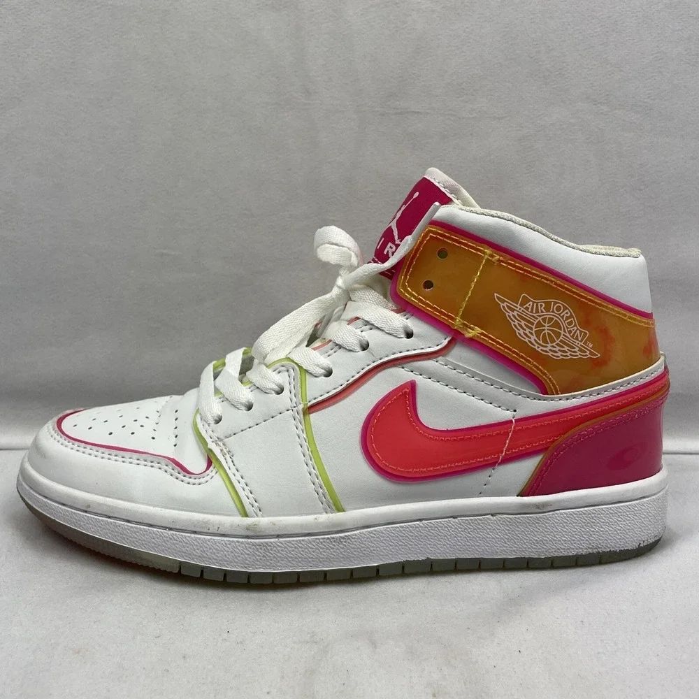 Nike Air Jordan 1 Size 6.5Y Mid GS Edge Glow White Pink Blast CV4611-100‎